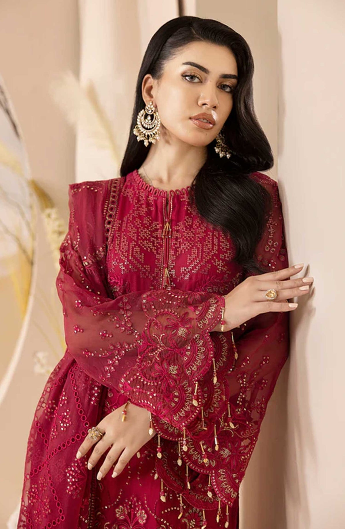 Lamisah Luxury Chiffon Unstitched Collection By Lavish Premium - Crimson