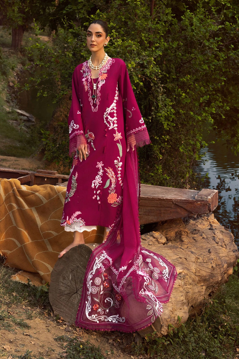 Crimson MIRROR GARDEN - D3A Luxury Embroidered Lawn Edit'26 - TC-1627