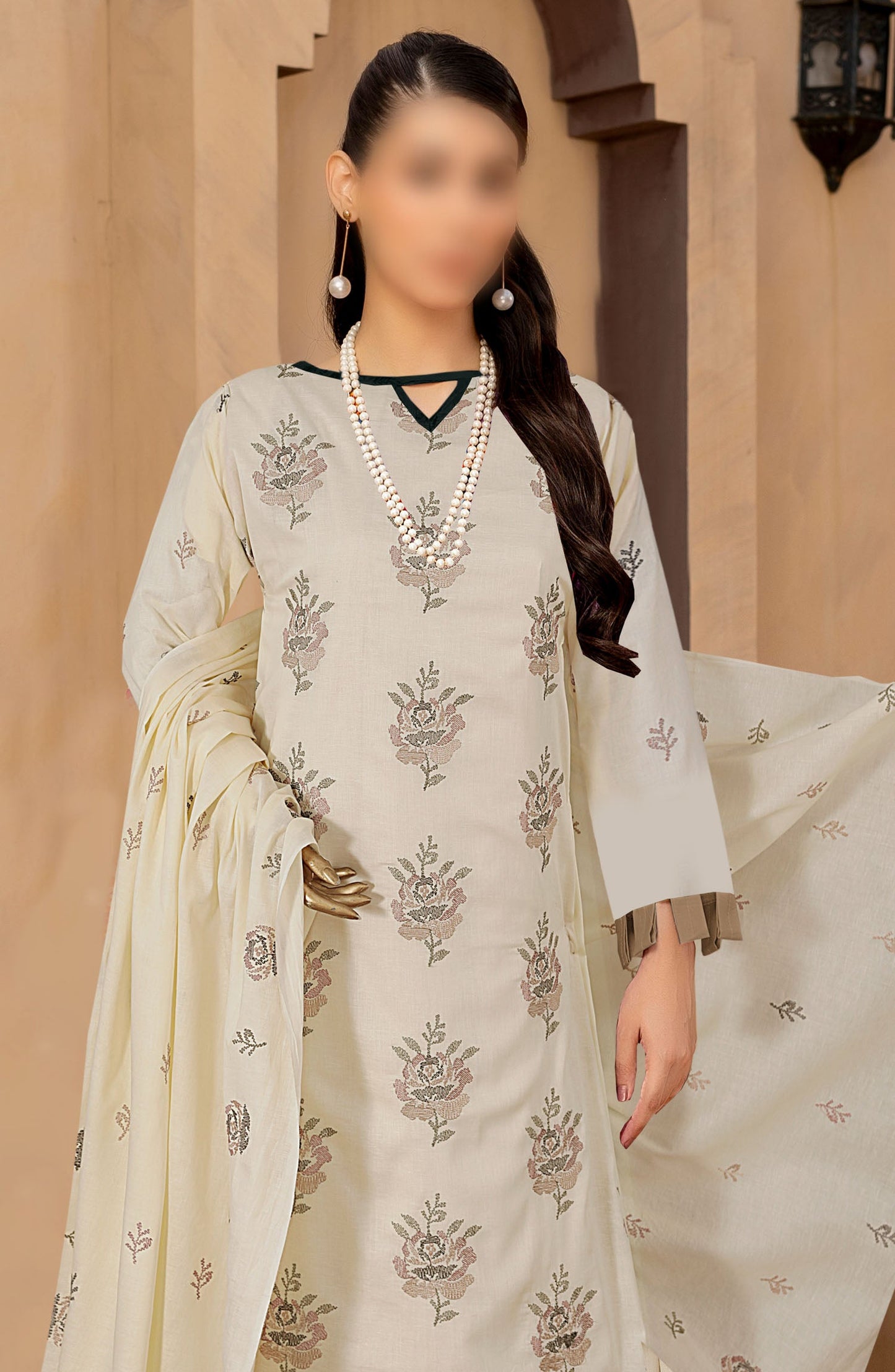 Zarqa by Al karim Embroidered Lawn Unstitched 3 Piece Suit - D-02 - ALK25ZV1 - Off White - Summer Collection