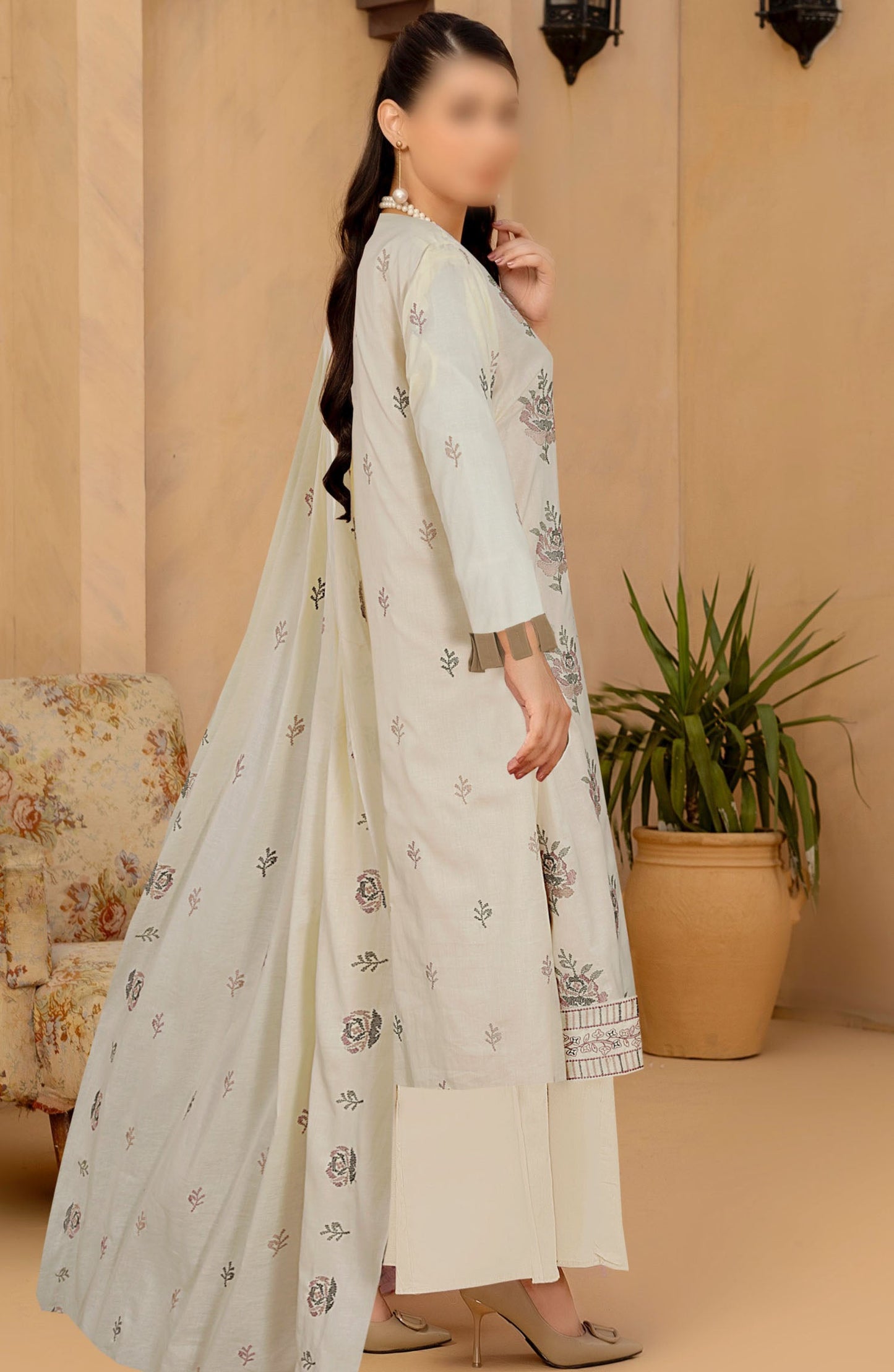 Zarqa by Embroidered Lawn Unstitched 3 Piece Suit - D-02 - ALK25ZV1 - Off White - Summer Collection
