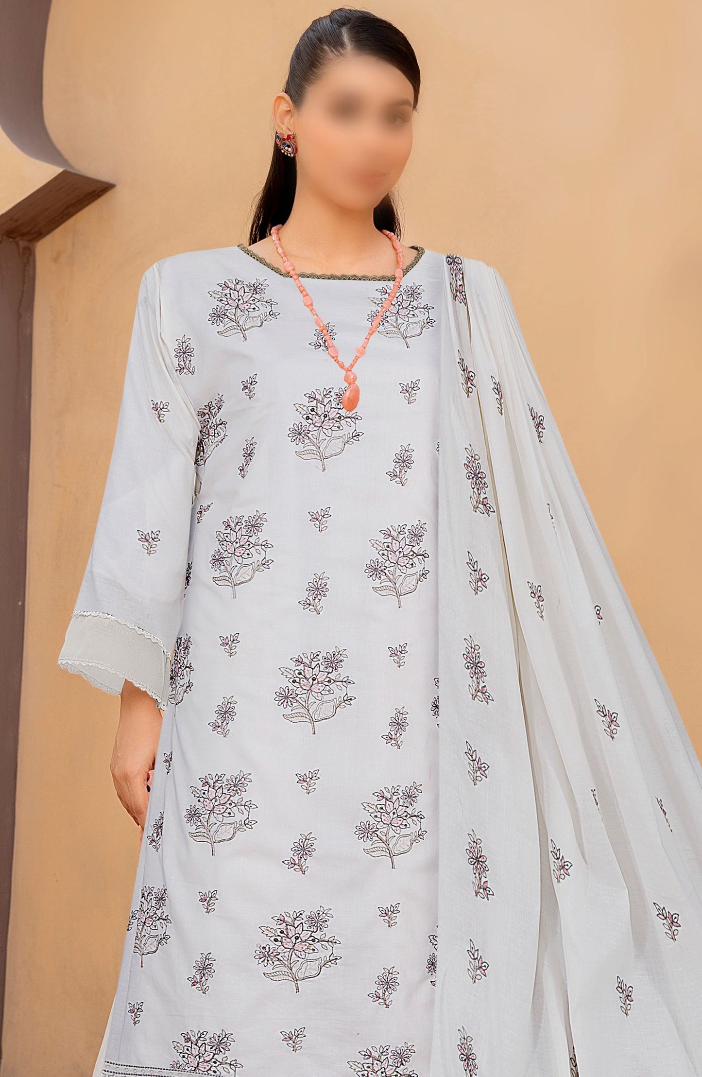 Zarqa by Al karim Embroidered Lawn Unstitched 3 Piece Suit - D-04 - ALK25ZV1 - White - Summer Collection