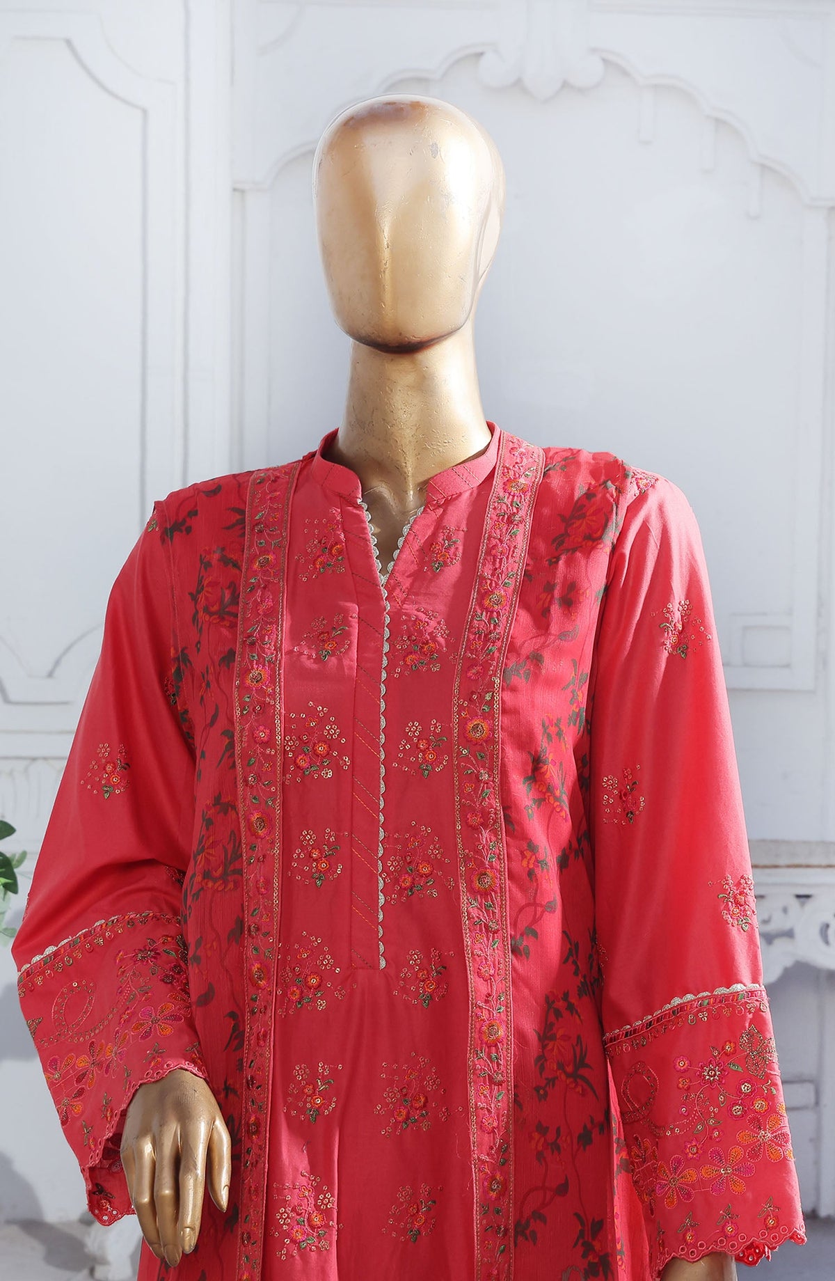 Bin Saeed Embroidered Cotton Stitched 3 Piece Suit - D-05 - BS25EKJ - Red - Summer Collection