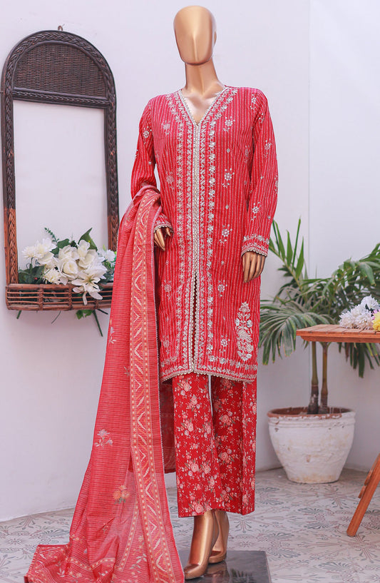 Bin Saeed Self Stripe Stitched 3 Piece Suit - D-07 - BS25EKCR - Pink - Summer Collection