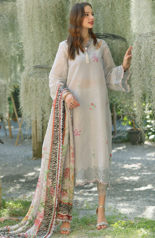 Noor by Saadia Asad Embroidered Lawn Unstitched 3 Piece Suit - D-10 A - SA25NELP - Grey - Summer Collection