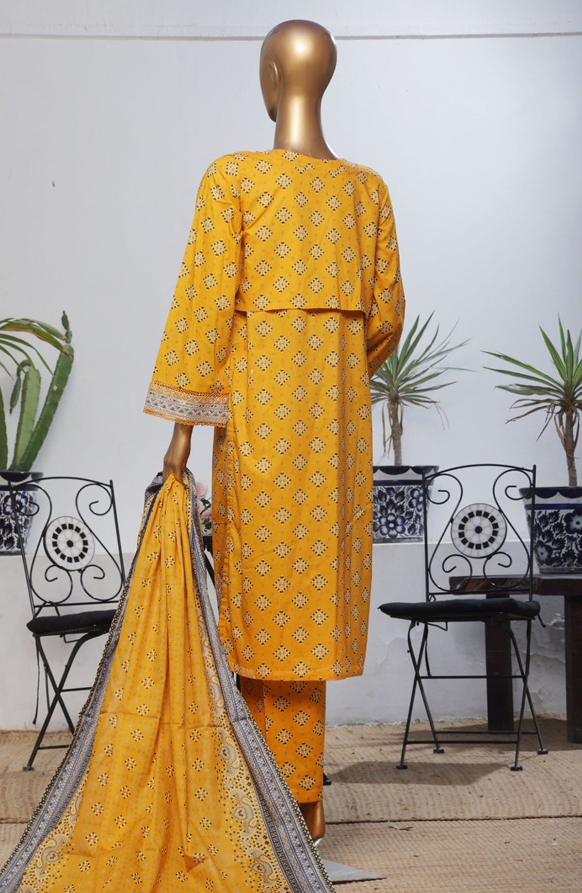 Bin Saeed Embroidered Lawn Stitched 3 Piece Suit - D-13 - BS25BEEC - Yellow - Eid Collection