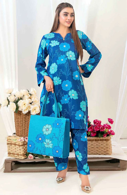 Glo by Tawakkal Fabric Printed Lawn Stitched 2 Piece Suit - D-1556 - TF25GLOV2 - Blue - Summer Collection