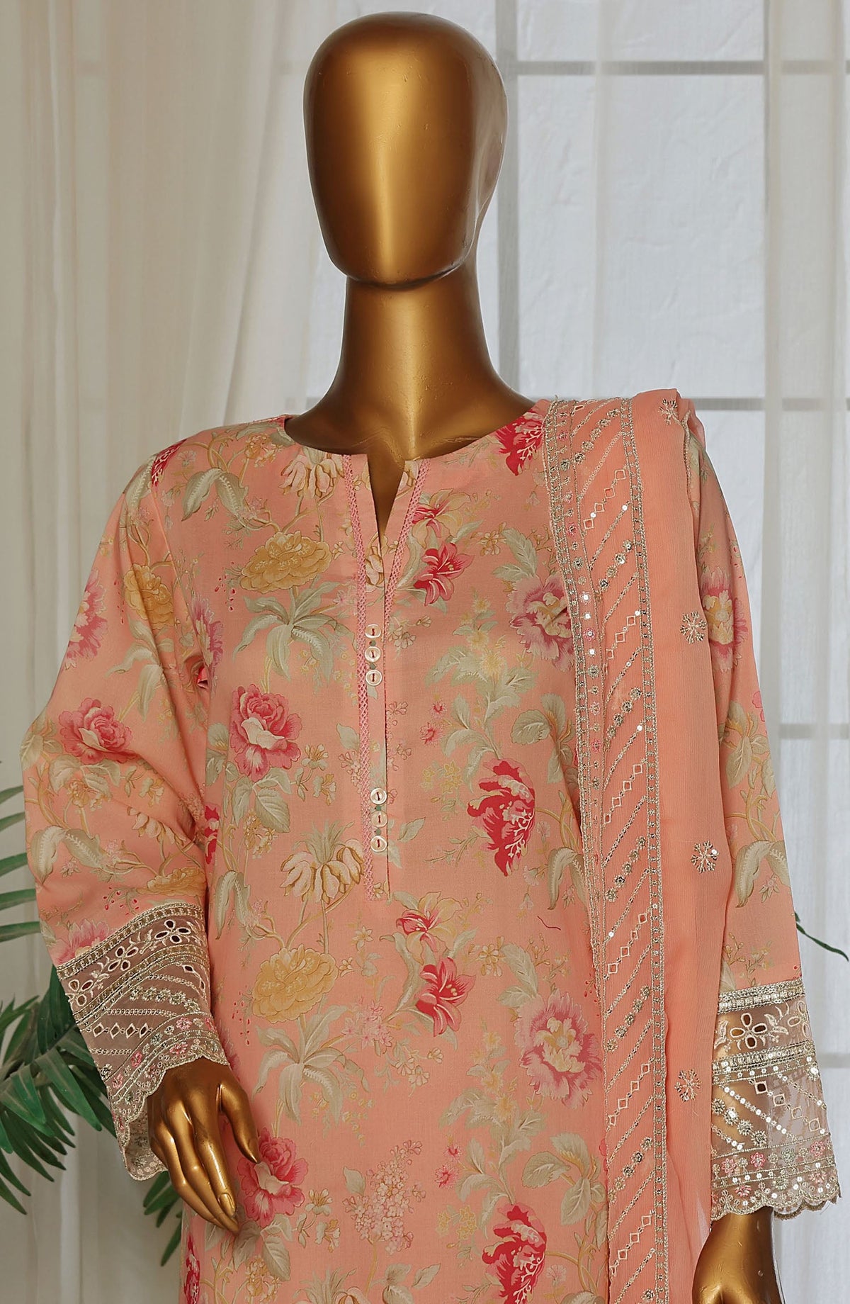 Malika by Sadabahar Embroidered Lawn Stitched 3 Piece Suit - D-6 - SDB25MEV2 - Pink - Festive Collection