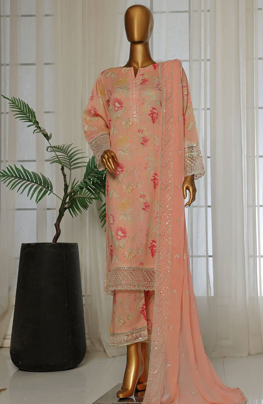Malika by Sadabahar Embroidered Lawn Stitched 3 Piece Suit - D-6 - SDB25MEV2 - Pink - Festive Collection