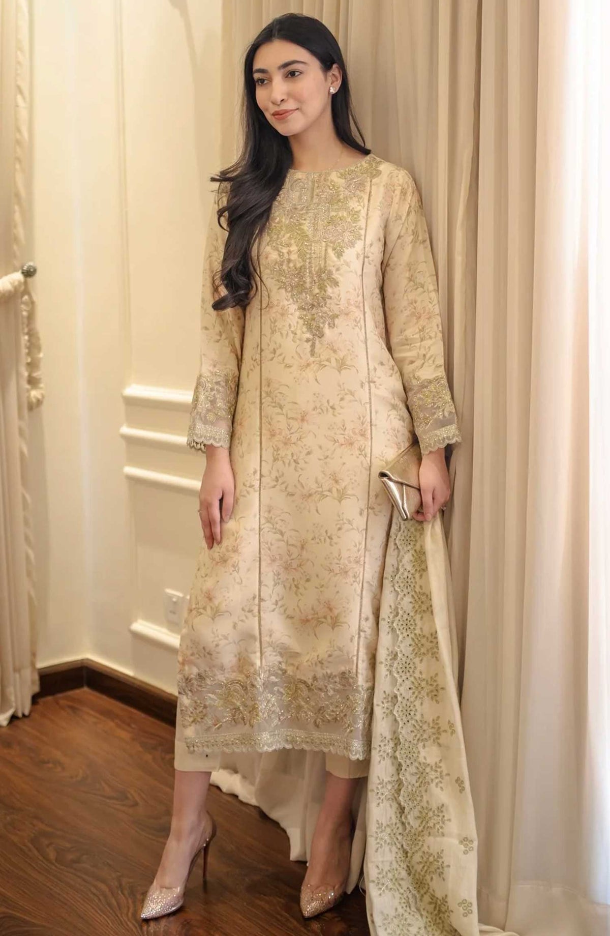 Luna Edit By Hues Atelier Embroidered Korean Raw Silk Stitched 2 Piece - Daisy - HA25L - Festive Collection