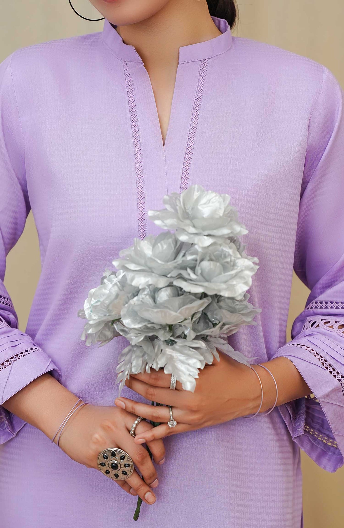 Maahe by Amna Khadija Solids Jacquard Stitched 2 Piece - D-02 - AM25M - Lavender - Casual Collection