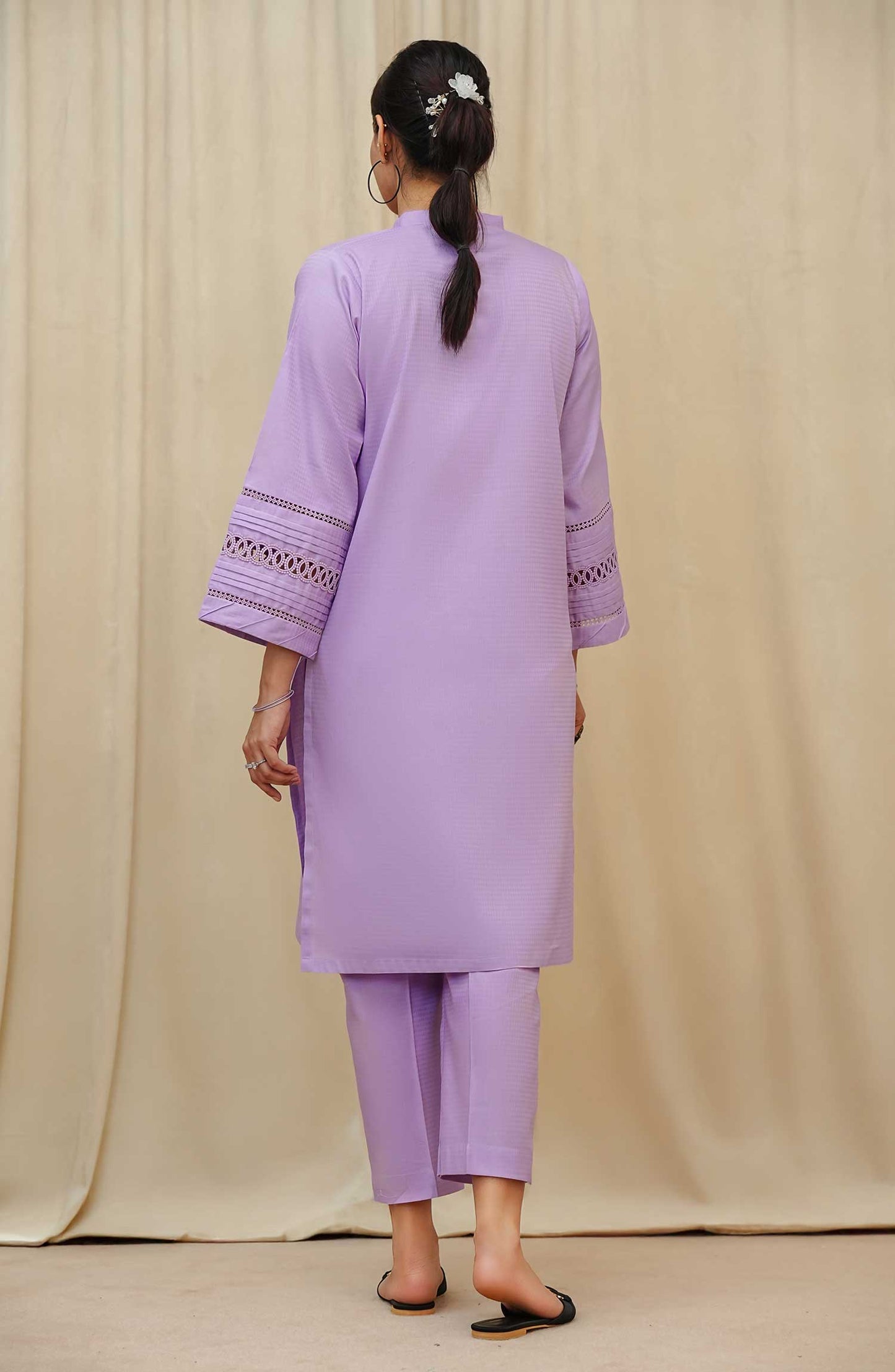 Maahe by Amna Khadija Solids Jacquard Stitched 2 Piece - D-02 - AM25M - Lavender - Casual Collection