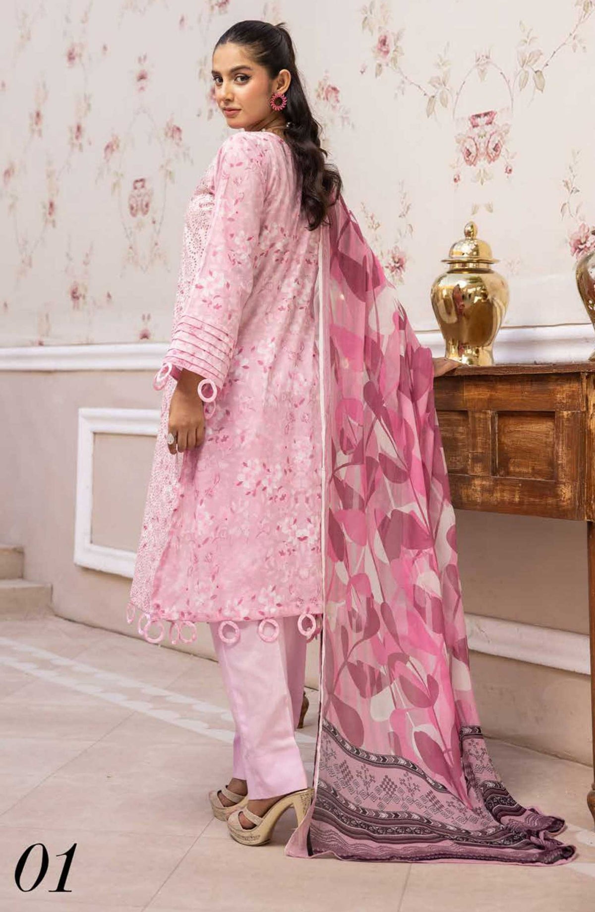 Mahees Isha by Riaz Arts Chikankari Lawn Unstitched 3 Piece - D-01 - RA25MI - Purple - Summer Collection