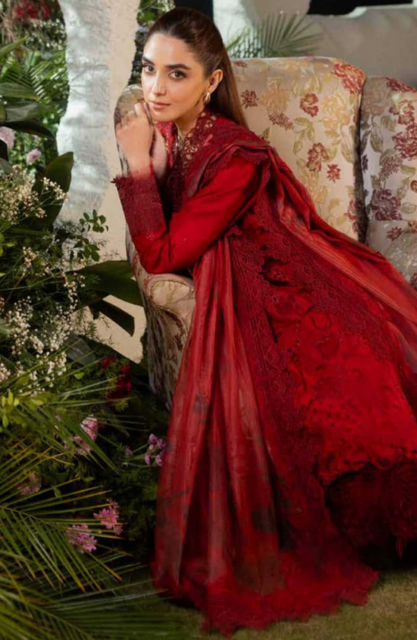 Sobia Nazir Embroidered Unstitched 3 Piece Suit - D-03 A - SBN25LL - Red - Summer Collection