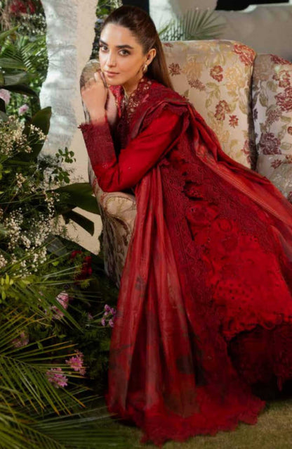Sobia Nazir Embroidered Unstitched 3 Piece Suit - D-03 A - SBN25LL - Red - Summer Collection