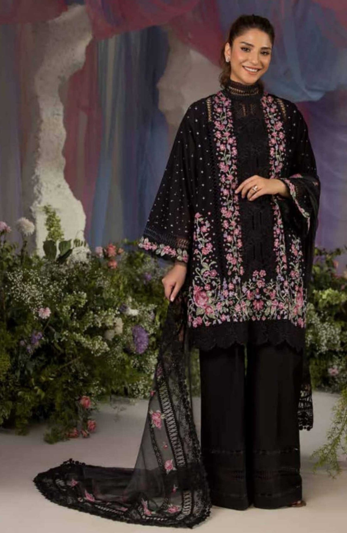 Sobia Nazir Embroidered Unstitched 3 Piece Suit - D-04 B - SBN25LL - Black - Summer Collection