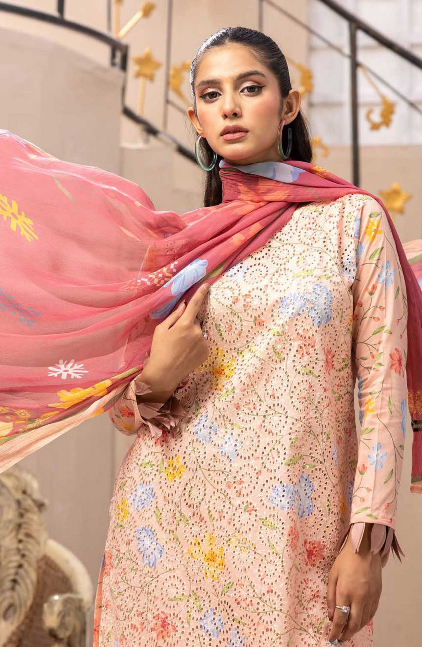 Mahees Isha by Riaz Arts Chikankari Lawn Unstitched 3 Piece - D-05 - RA25MI - Peach - Summer Collection