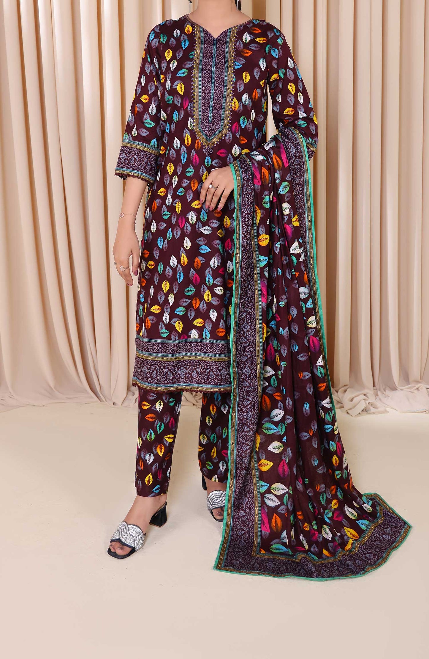 Printed Cotton Lawn Unstitched 3 Piece Suit - DL 201 - ALK25DCL - Black - Summer Collection