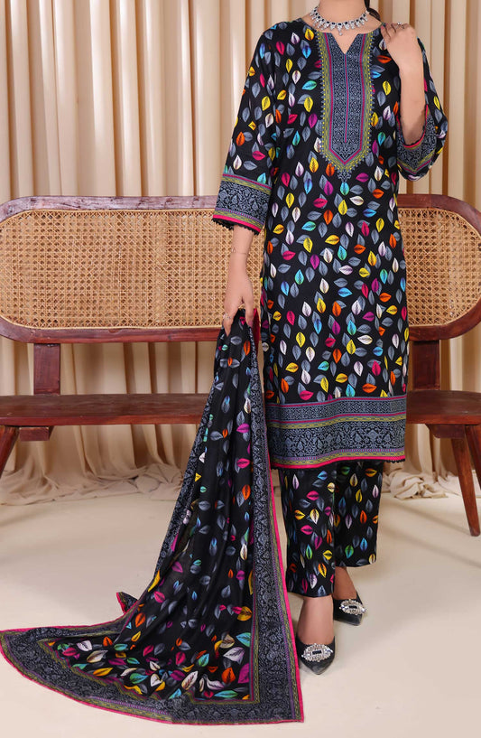 Printed Cotton Lawn Unstitched 3 Piece Suit - DL 205 - ALK25DCL - Black - Summer Collection