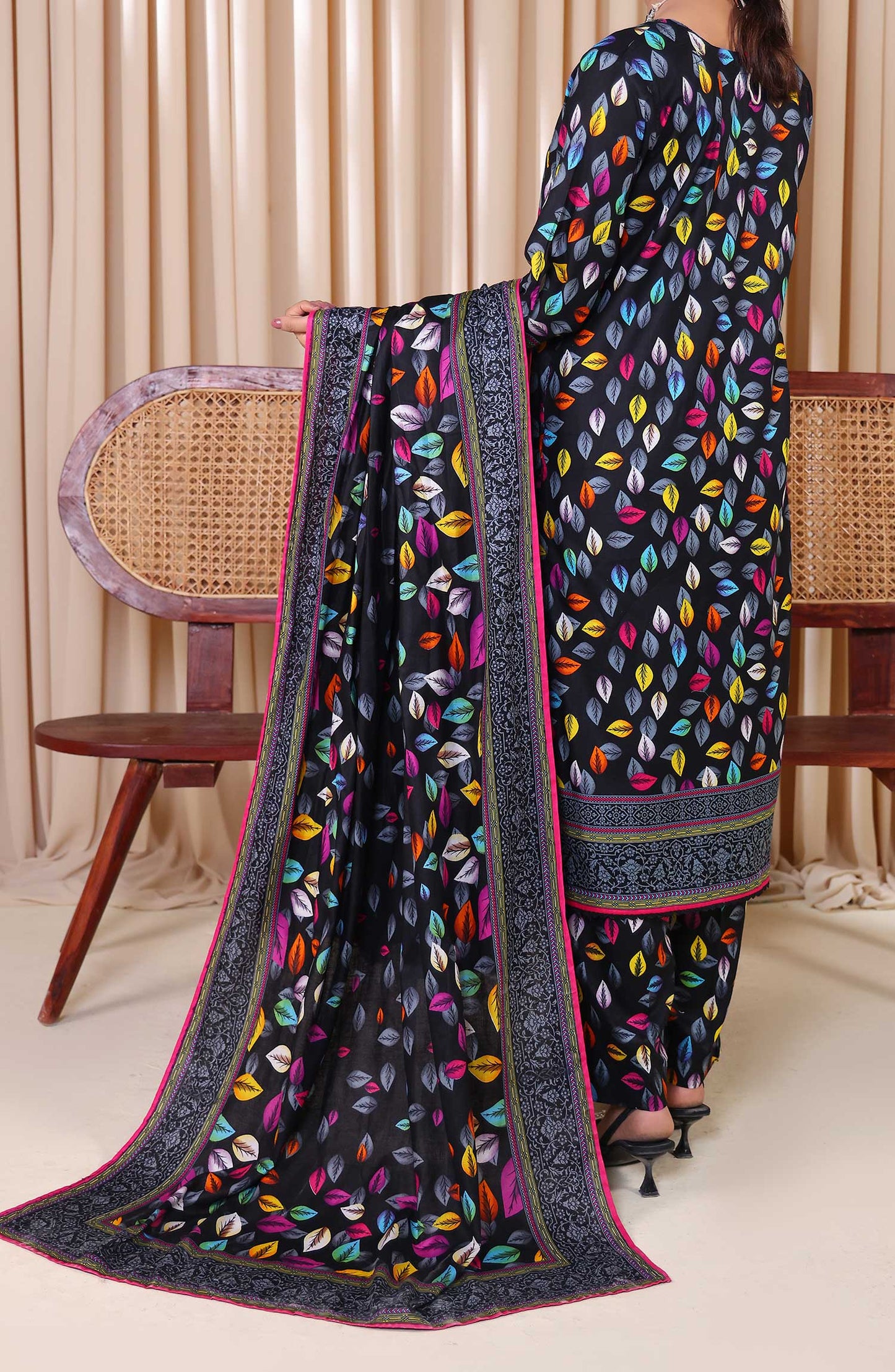 Al Karim Printed Cotton Lawn Unstitched 3 Piece Suit - DL 205 - ALK25DCL - Black - Summer Collection