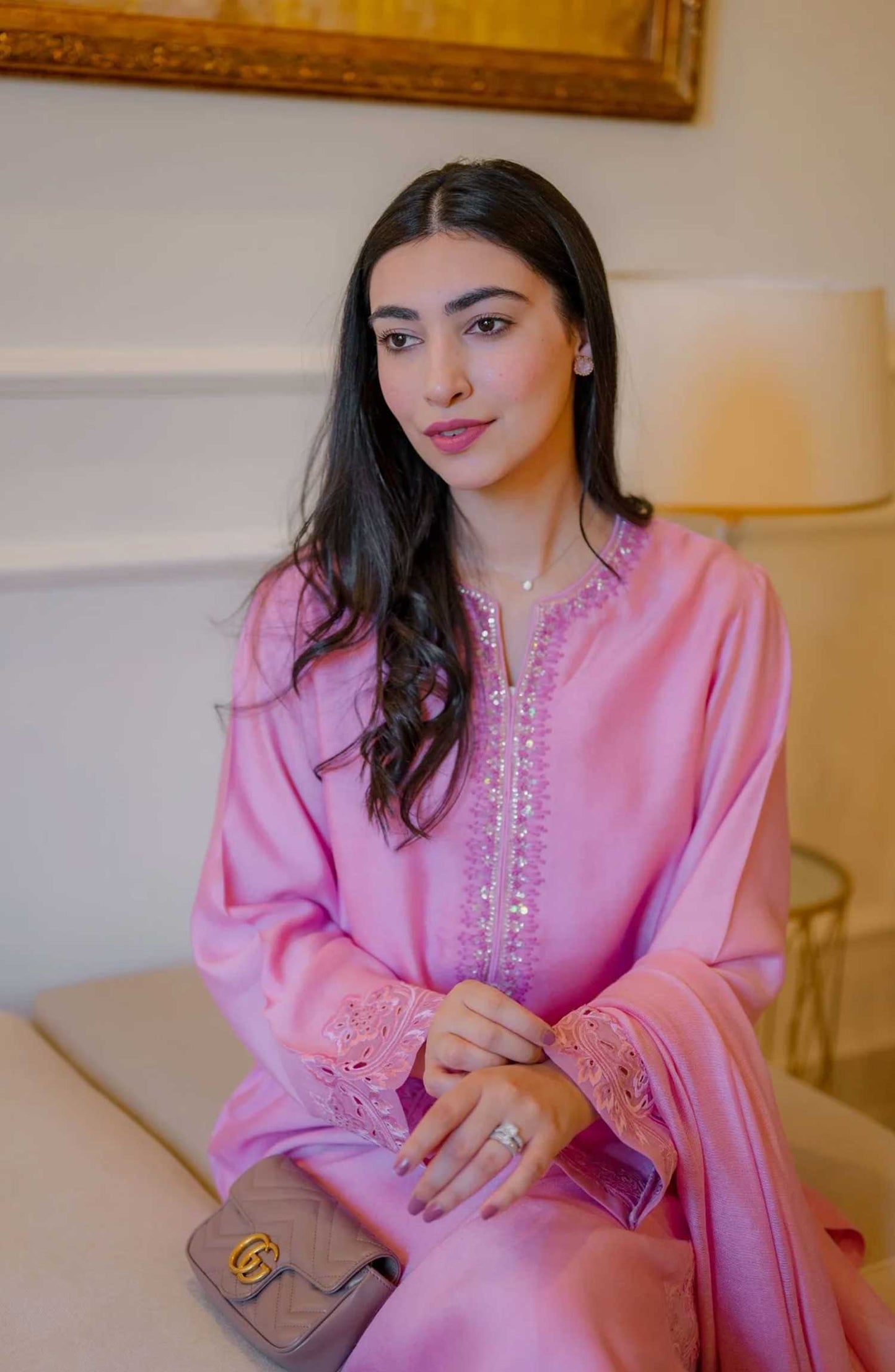 Luna Edit By Hues Atelier Embroidered Cotton Net Stitched 3 Piece - Dreamy Pink - HA25L - Festive Collection