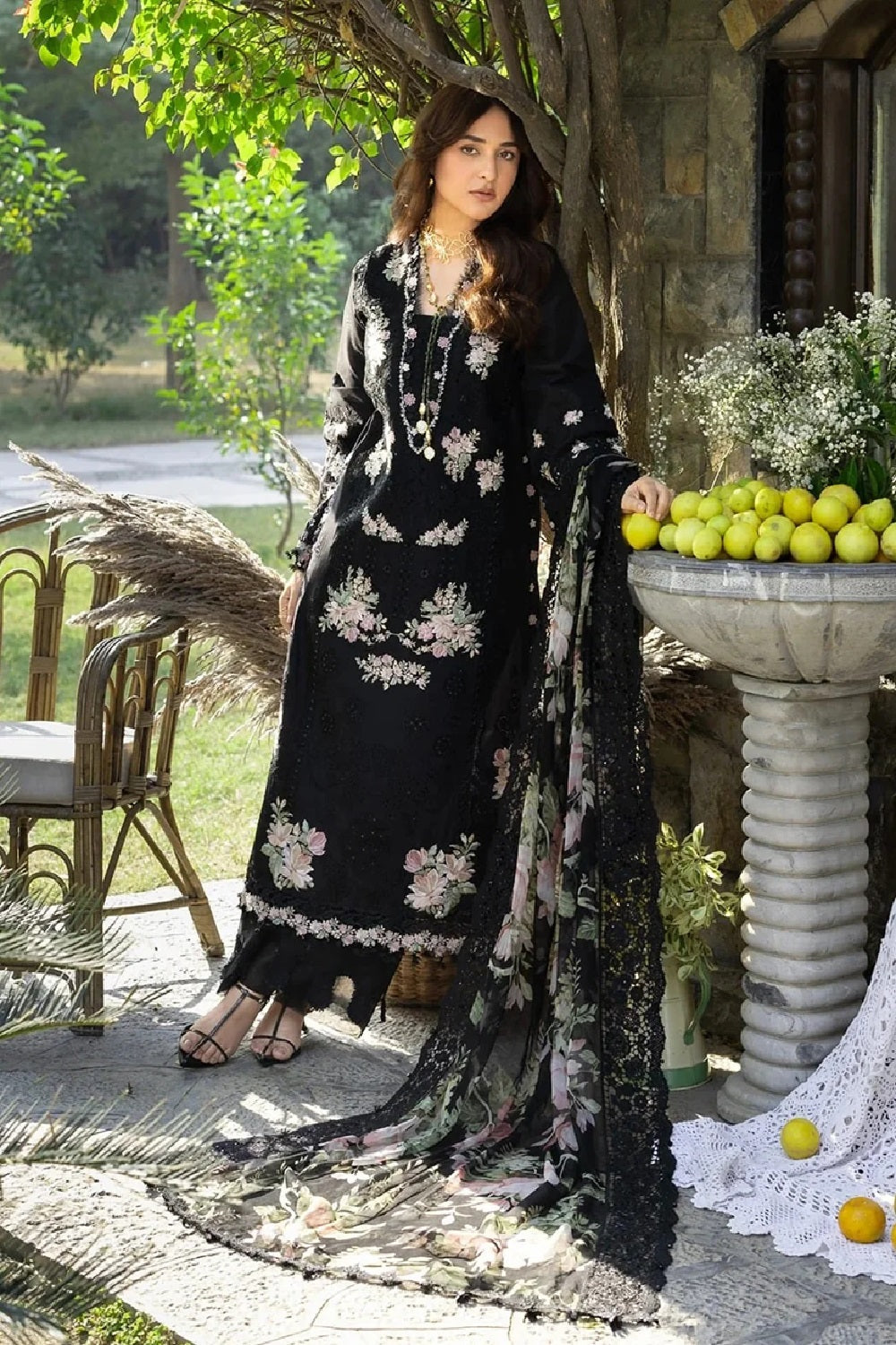 Elaf Premium - Embroidered Chikankari Lawn'26 - ELY-2B MIDNIGHT BLOSSOM - TC-1743