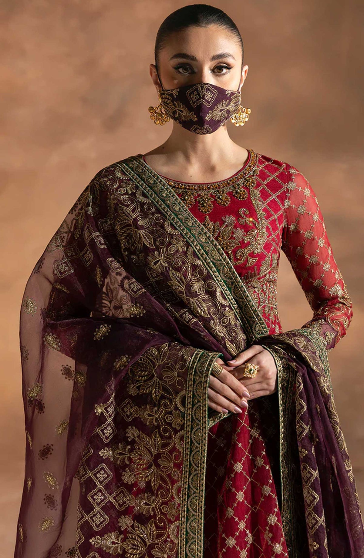 Laconic by Flossie Embroidered Organza Unstitched 3 Piece - FE - 909 - FL25L - Magenta - Festive Collection
