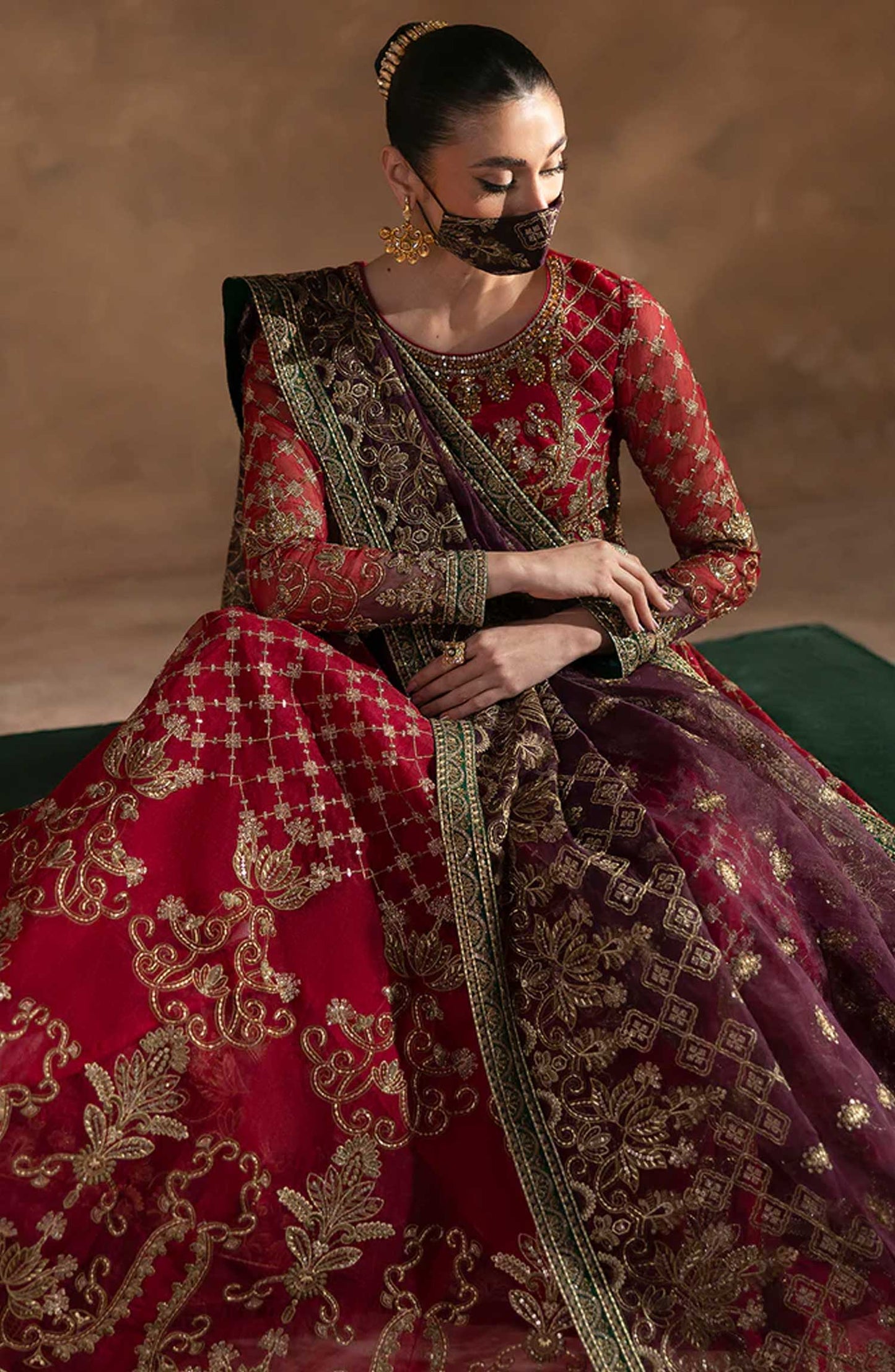 Laconic by Flossie Embroidered Organza Unstitched 3 Piece - FE - 909 - FL25L - Magenta - Festive Collection