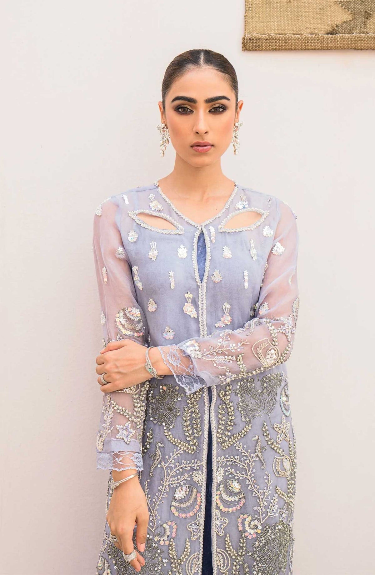 Hues Atelier Embroidered Organza 3 Piece - Fiya - HA25LF - Light Blue - Festive Collection