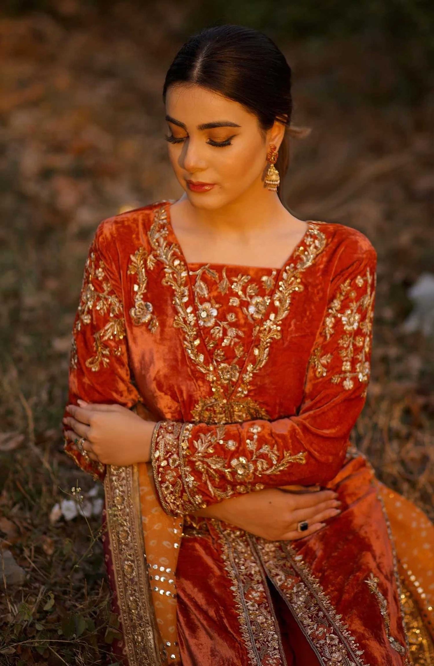 Hues Atelier Embroidered Velvet 3 Piece - French Dynasty - HA25LF - Maroon - Festive Collection