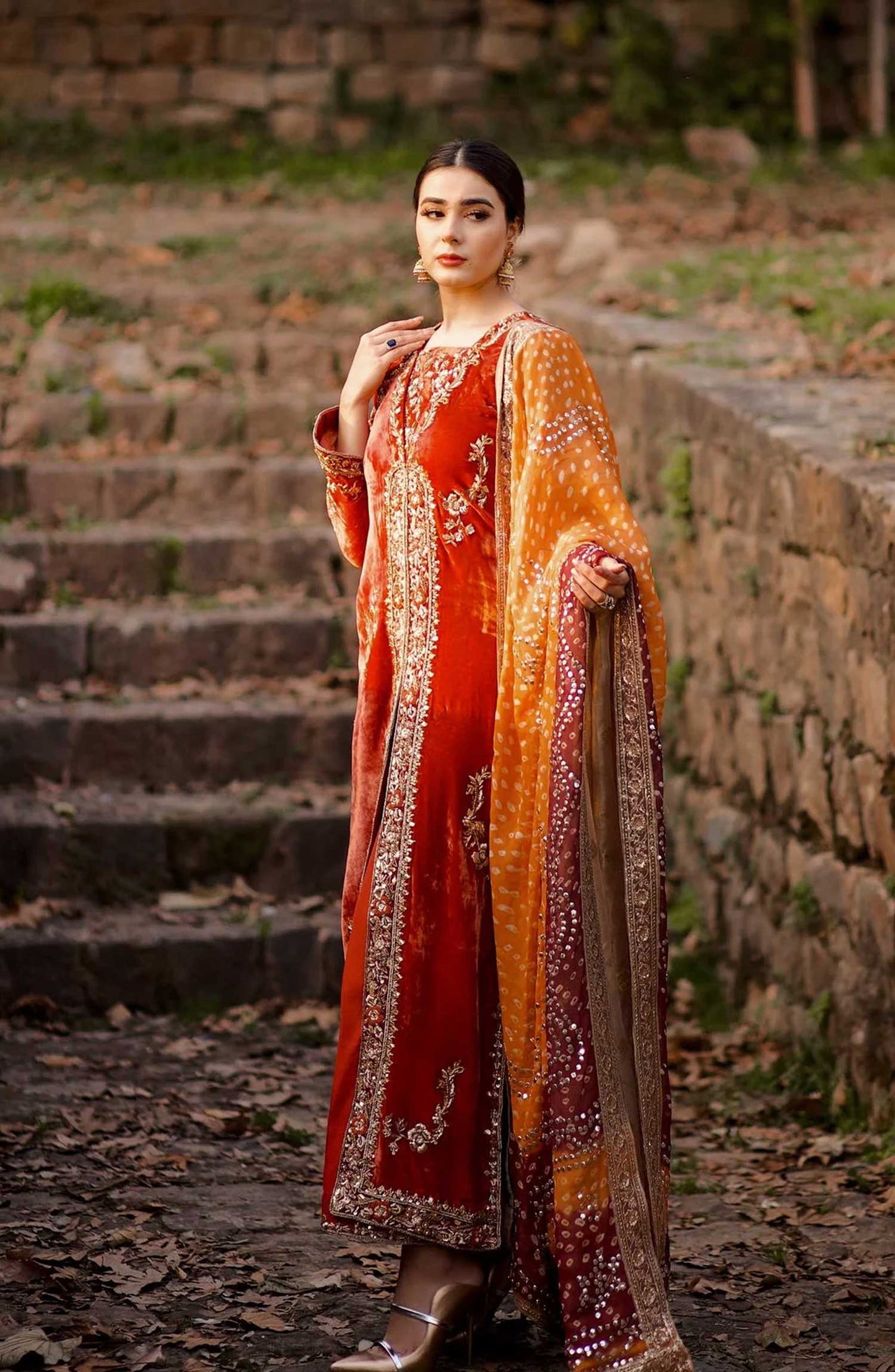 Hues Atelier Embroidered Velvet 3 Piece - French Dynasty - HA25LF - Maroon - Festive Collection