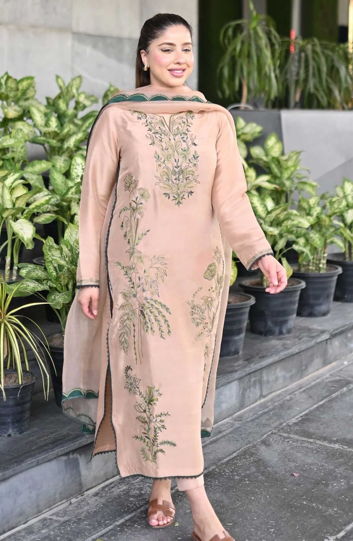 Luna Edit By Hues Atelier Embroidered Raw Silk Stitched 3 Piece - Garden Dreaming - HA25L - Festive Collection
