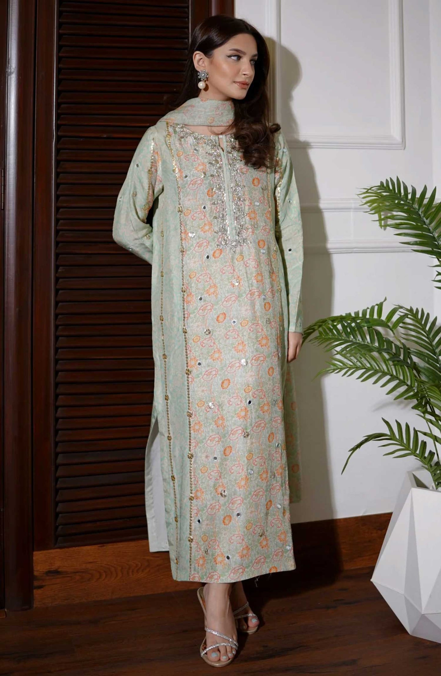 Luna Edit By Hues Atelier Printed Korean Raw Silk Stitched 3 Piece - Gota Floral Printed Fit - HA25L - Festive Collection