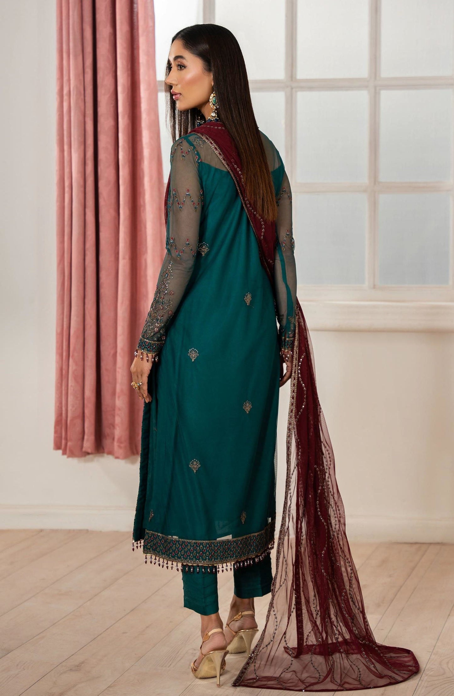 Heer by Zarif Embroidered Net Unstitched 3 Piece Suit - NUHA - ZF25HR - Z-06 - Green - Festive Collection