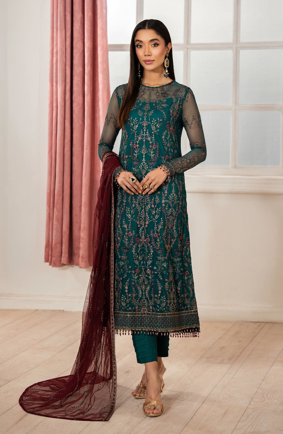 Heer by Zarif Embroidered Net Unstitched 3 Piece Suit - NUHA - ZF25HR - Z-06 - Green - Festive Collection