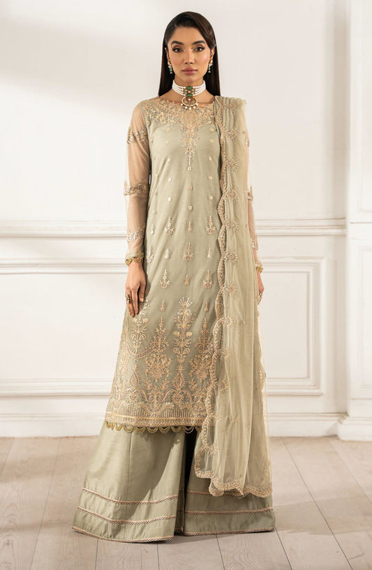 Heer by Zarif Embroidered Net Unstitched 3 Piece Suit - LEILA - ZF25HR - Z-01 - Grey - Festive Collection