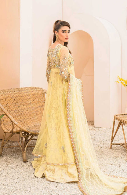 Hues Atelier Embroidered Net 3 Piece - Hennah - HA25LF - Yellow - Festive Collection