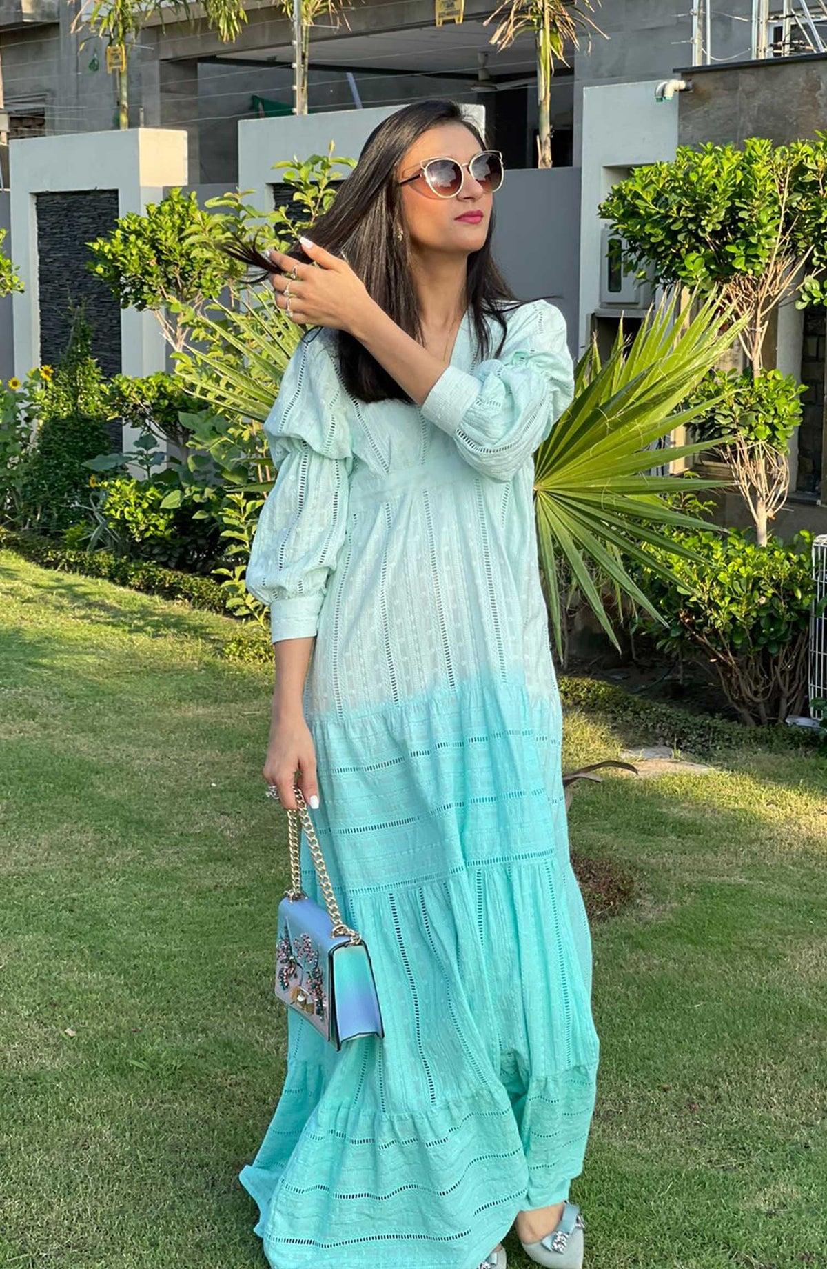 Hues Atelier Casual Chicken Lawn Stitched 2 Piece - Iced Mojito - HA25BP - Blue - Casual Collection