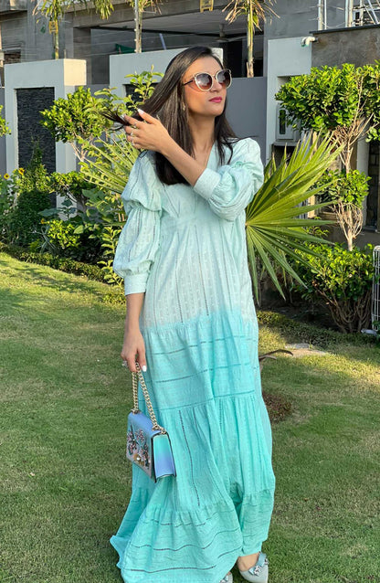 Hues Atelier Casual Chicken Lawn Stitched 2 Piece - Iced Mojito - HA25BP - Blue - Casual Collection