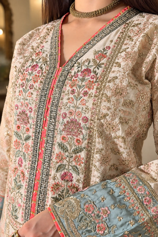 ETHNC Luxury Floral Embroidered Kaftan – Pure Viscose Raw Silk | Ready to Wear - TC-1808