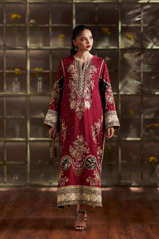 ETHNC Luxury Floral Embroidered Kaftan – Pure Viscose Raw Silk | Ready to Wear - TC-1795