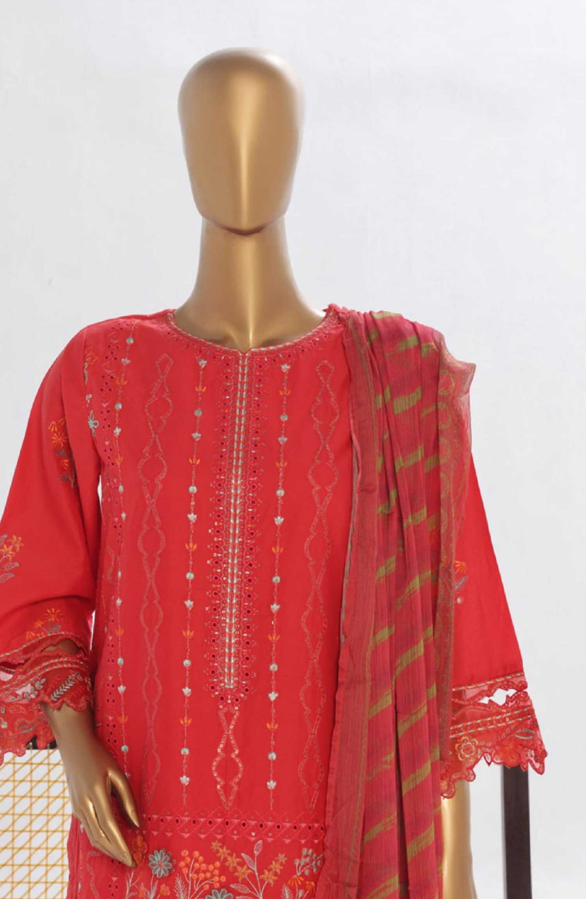 Bin Saeed Embroidered Lawn Stitched 3 Piece Suit - LF 138A - BS25LF - Red - Summer Collection