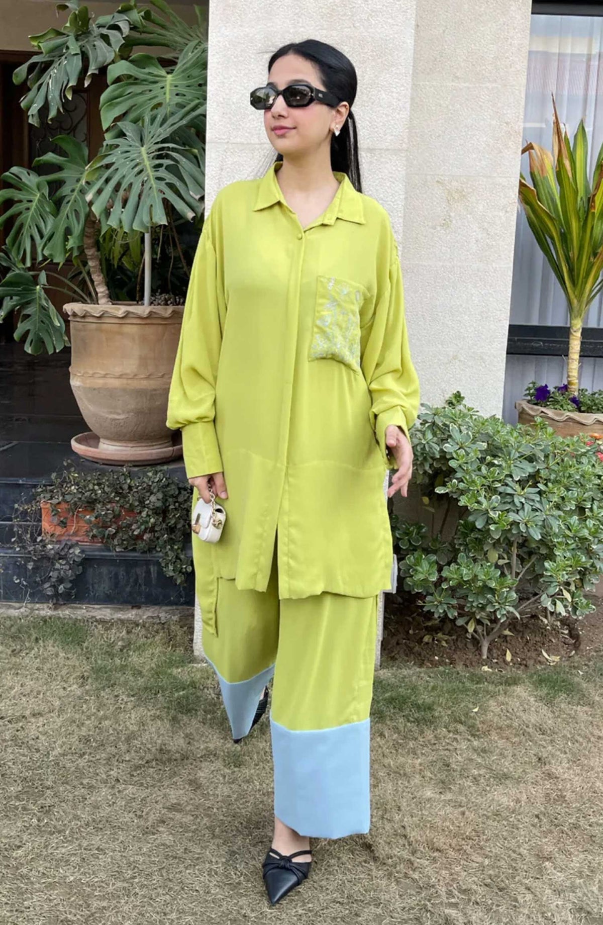 Hues Atelier Casual Grip Stitched 2 Piece - Lime Daisey - HA25BP - Light Lime - Casual Collection