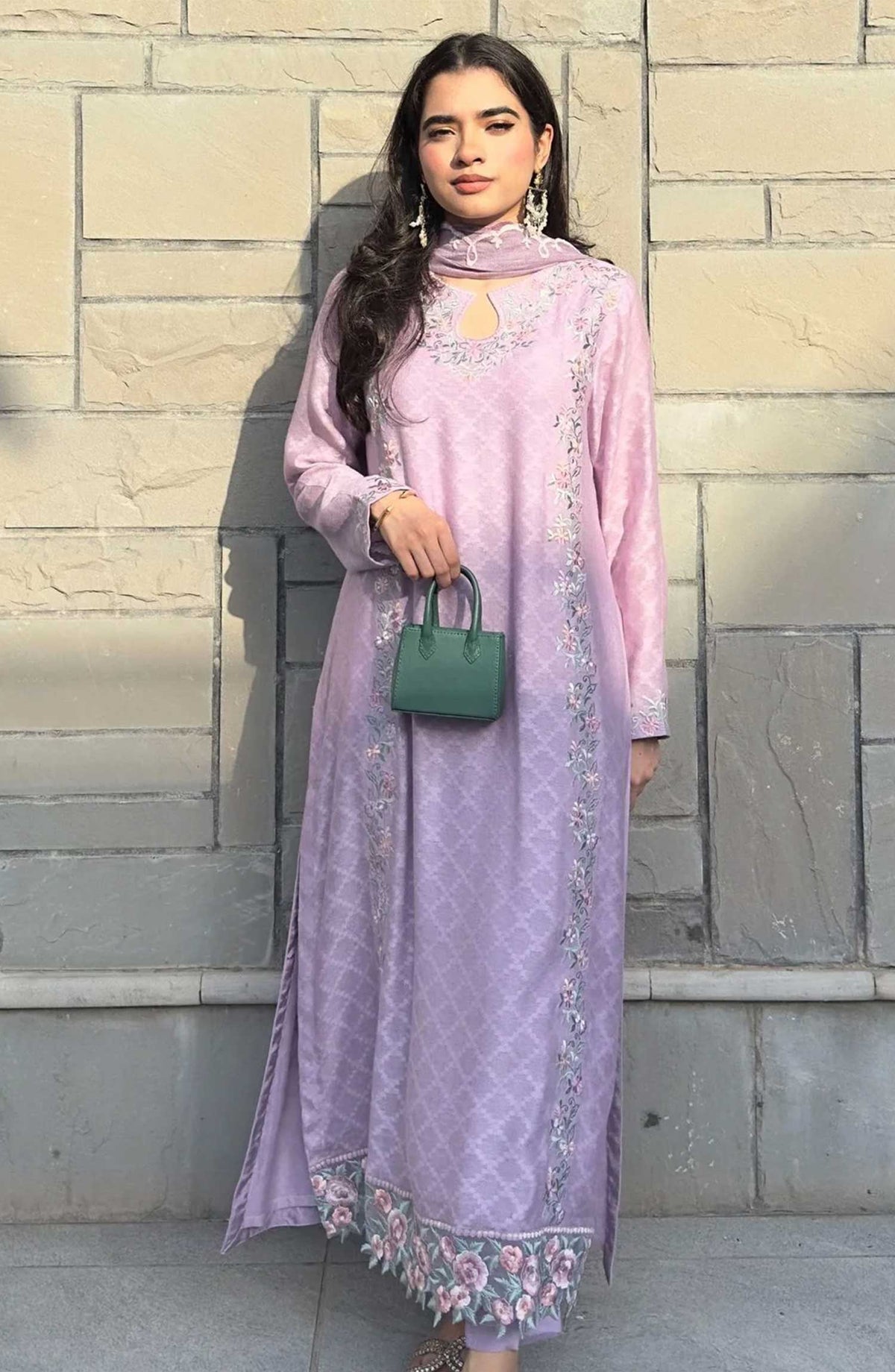 Luna Edit By Hues Atelier Embroidered Cotton Net Stitched 3 Piece - Mauvish Purple - HA25L - Festive Collection