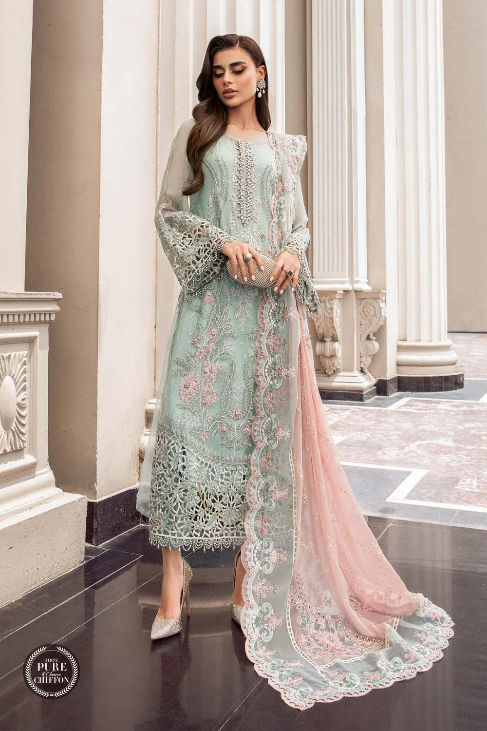 Pure Silk Chiffon by Maria B. - MPC-23-104 Mint Green - TC-576