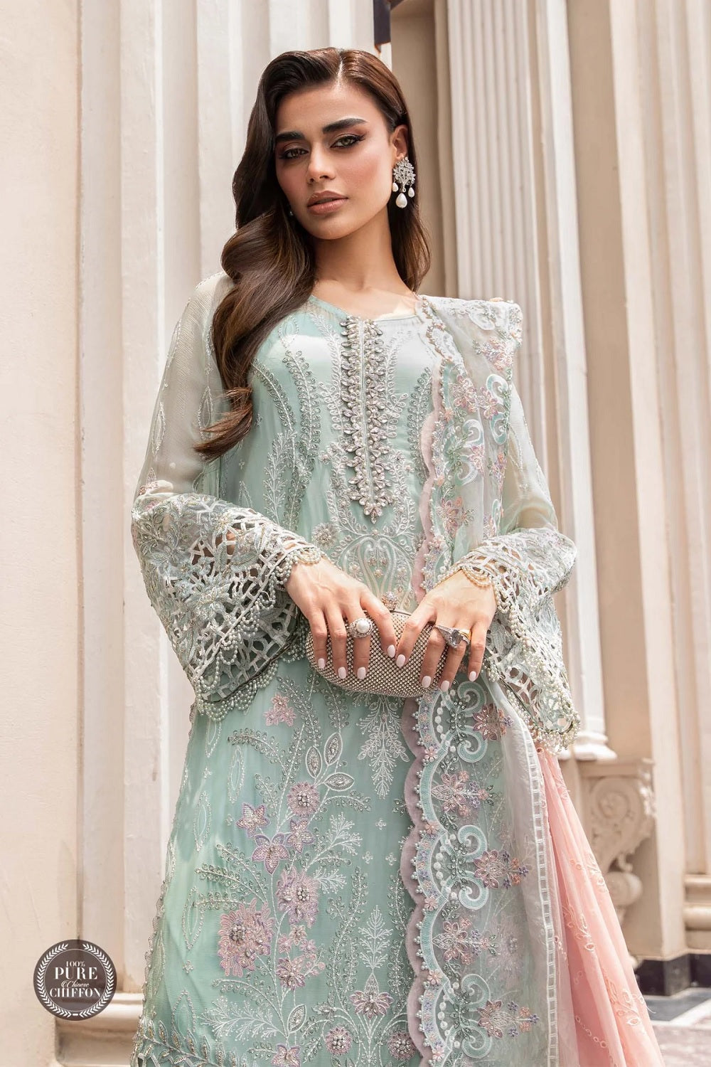 Pure Silk Chiffon by Maria B. - MPC-23-104 Mint Green - TC-576