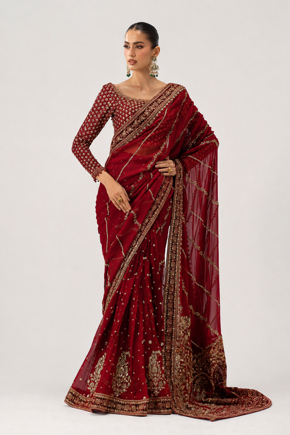 Maria.B. Heavily Embroidery Formal Saree - DANIRA MC-26V1-09 - TC-1792