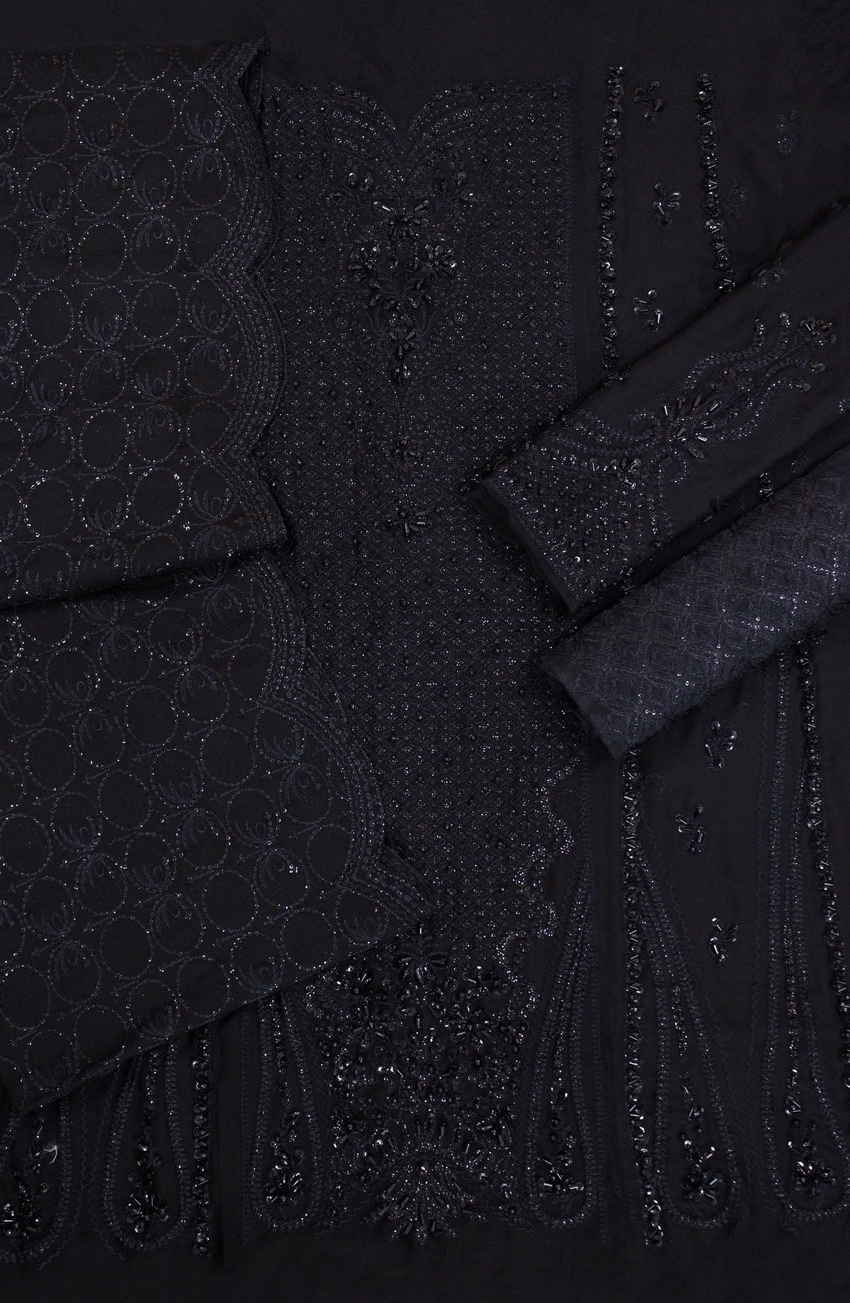 Isabella by Marjjan Embroidered Chiffon Unstitched 3 Piece Suit - MLC-27 - MJ25IF - Black - Festive Collection