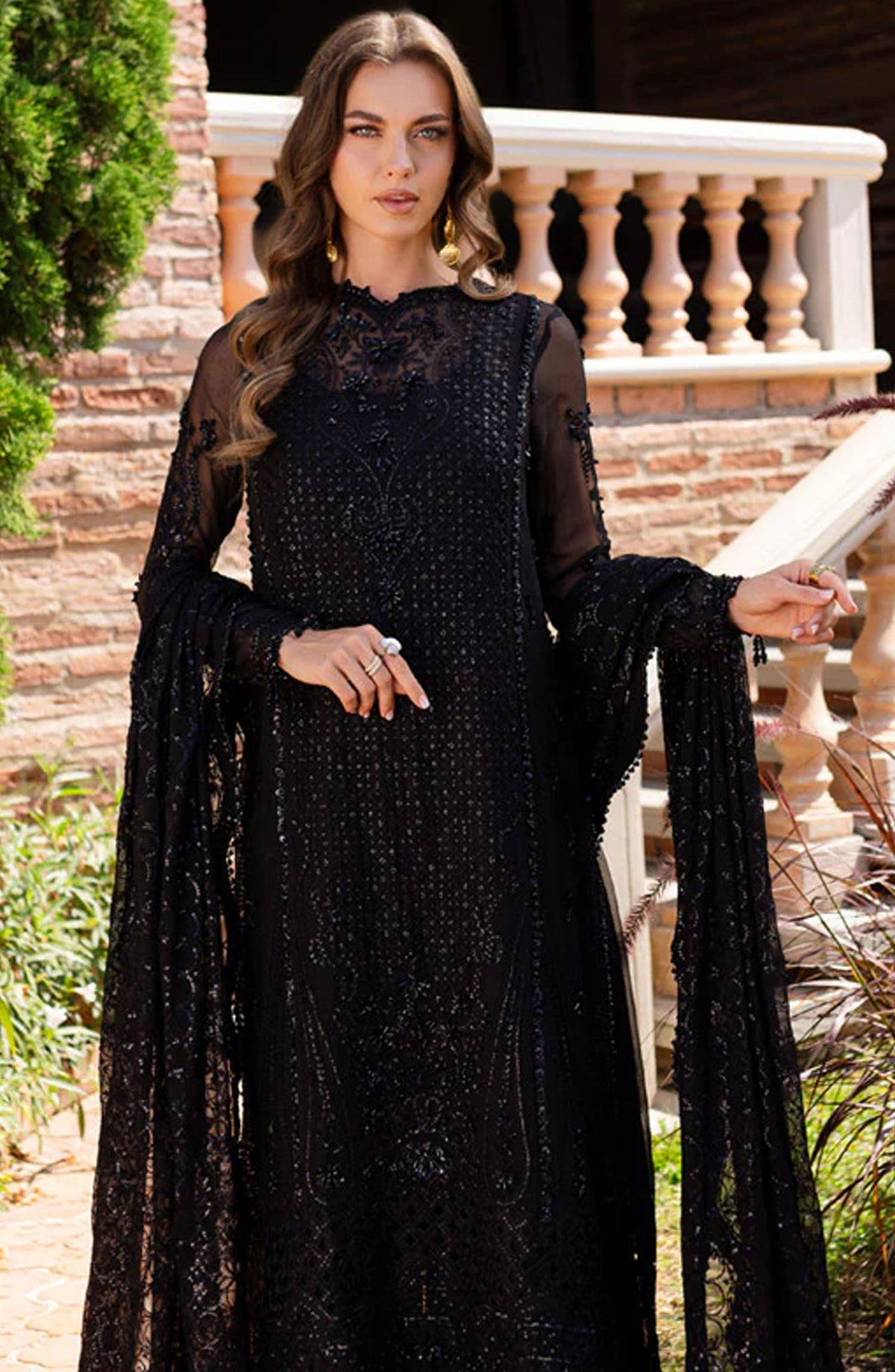 Isabella by Marjjan Embroidered Chiffon Unstitched 3 Piece Suit - MLC-27 - MJ25IF - Black - Festive Collection