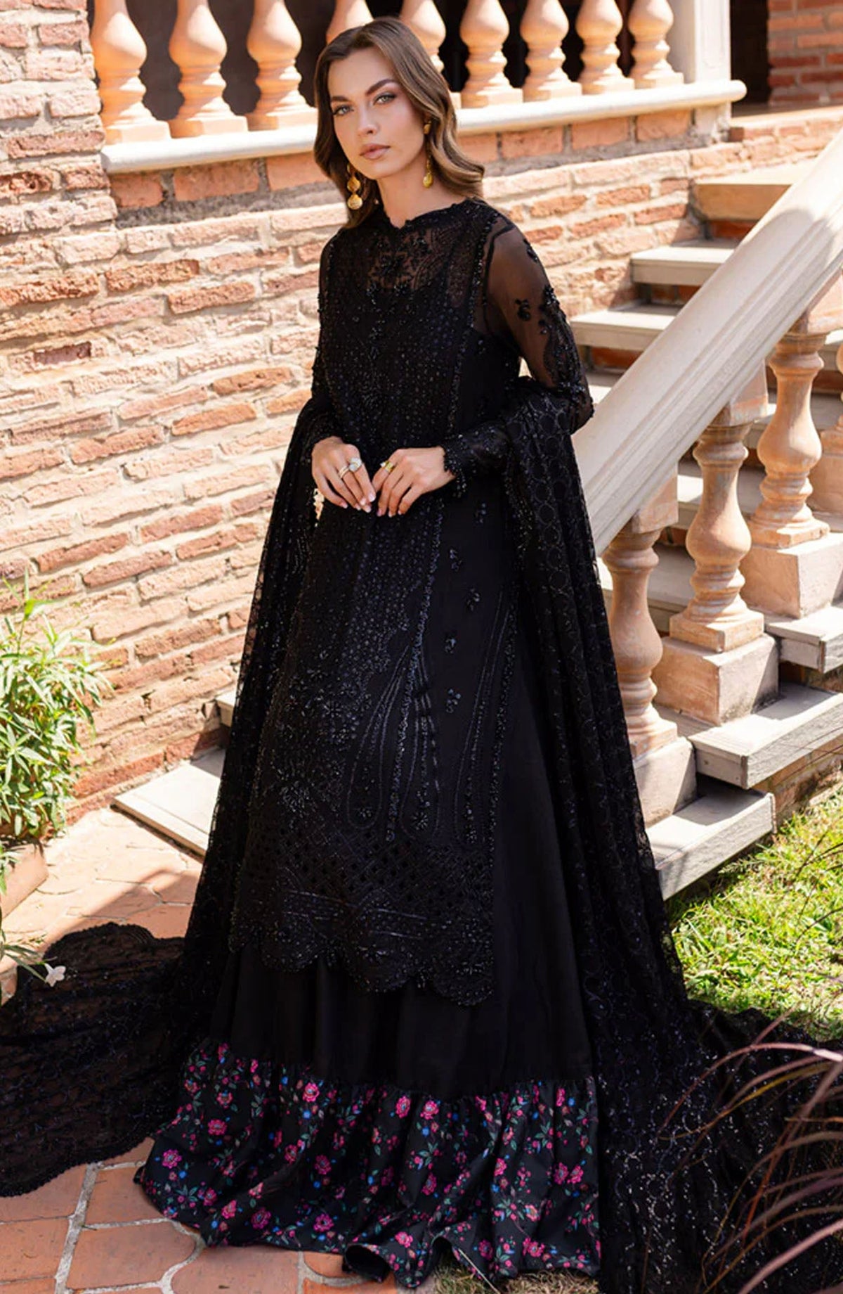 Isabella by Marjjan Embroidered Chiffon Unstitched 3 Piece Suit - MLC-27 - MJ25IF - Black - Festive Collection