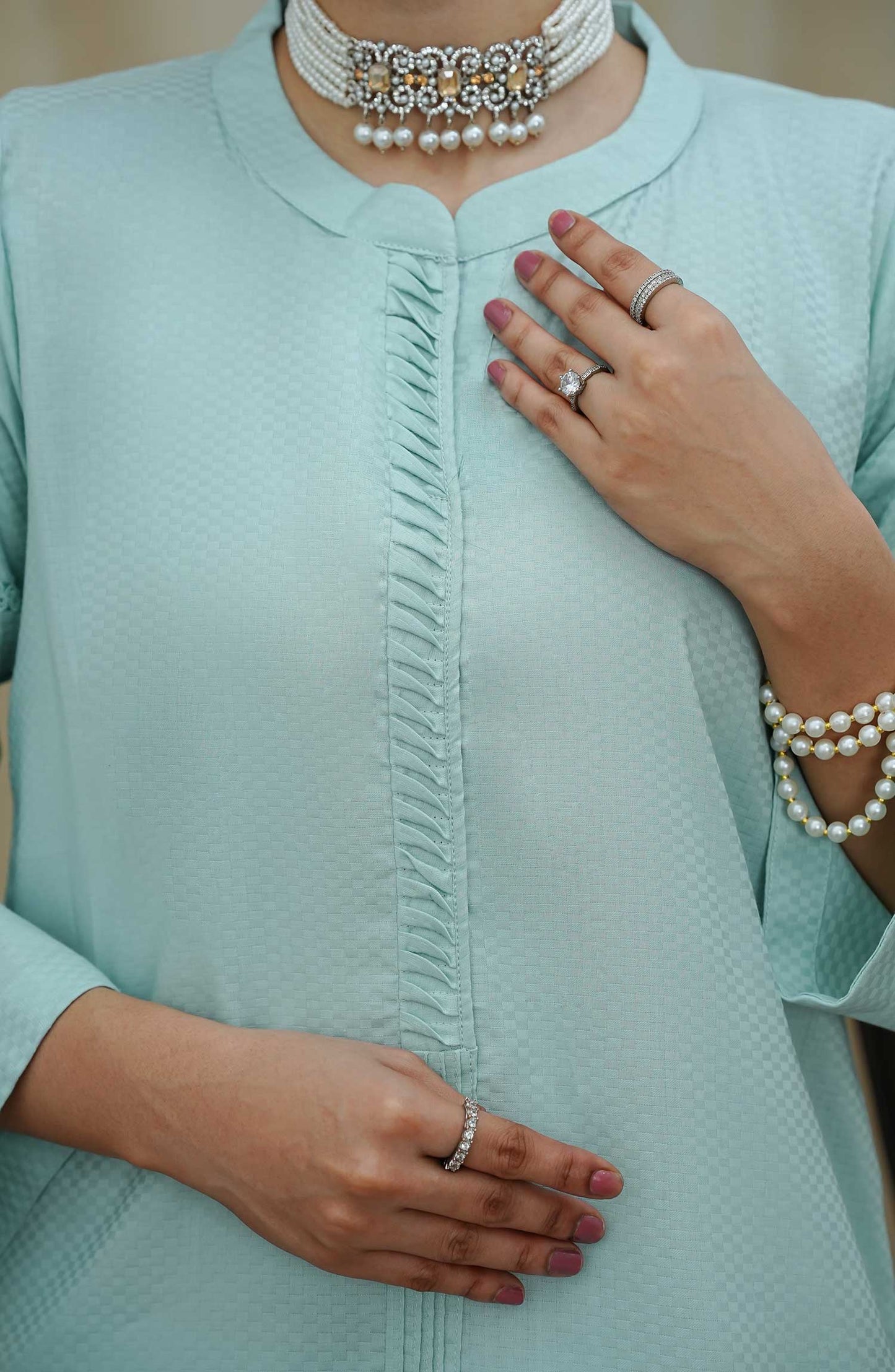 Maahe by Amna Khadija Solids Jacquard Stitched 2 Piece Suit - MLPS-08 - AM25M2 - Light green - Casual Collection